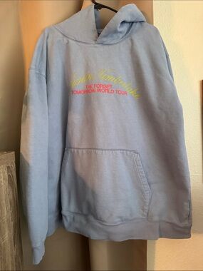 Light Blue Crewneck Hoodie with Neon Script Embroidery